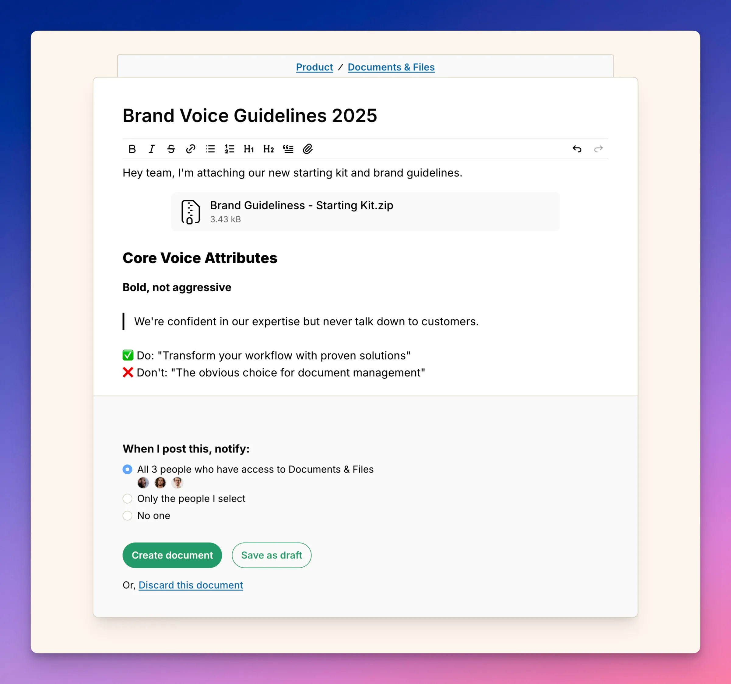 Screenshot: Formatting text in a document