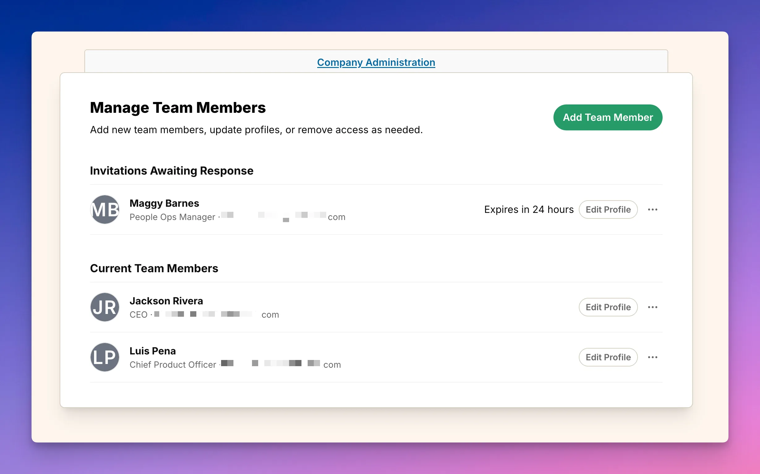 Screenshot: Manage team members